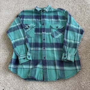 Vintage Timber Trail Shirt Mens Medium Green Plaid Flannel Long Sleeve Button Up